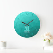 Aqua turquoise geometrisch mesh patroon Monogram Grote Klok (Huis)