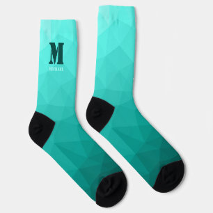 Aqua turquoise geometrisch mesh patroon Monogram Sokken