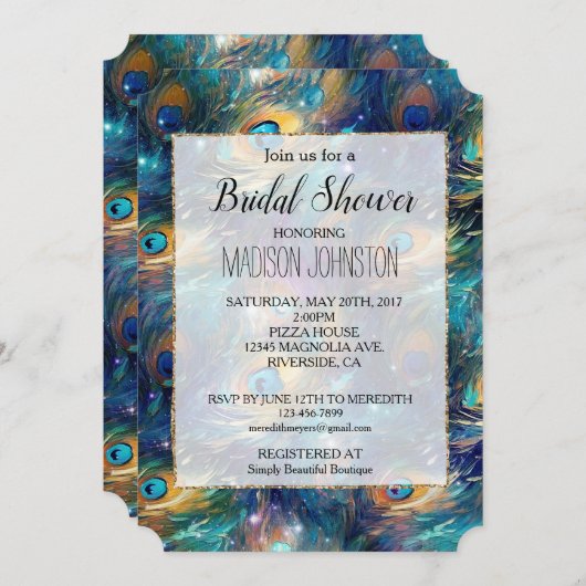 Aqua Turquoise Gouden Pauwveren Kaart (Voorkant / Achterkant)