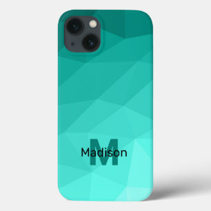Aqua Turquoise Gradiënt Geometric Mesh Monogram iPhone 13 Hoesje