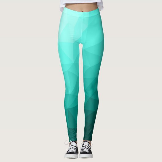 Aqua Turquoise Gradient Geometric Mesh Pattern Leggings (Voorkant)