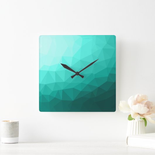 Aqua Turquoise Gradient Geometric Mesh Pattern Vierkante Klok (Huis)