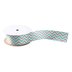 Aqua Turquoise Grijs Wit LG Chevron ZigZag Patroon Lint