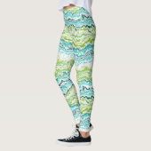 Aqua Turquoise Lime Green Minerals Agate Pattern Leggings (Links)