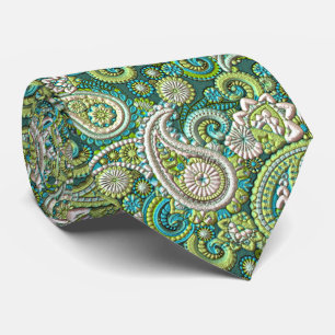 Aqua Turquoise Lime Groen Paisley Bloemmotief Stropdas