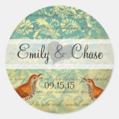 Aqua Turquoise Lovebirds Bruiloft Sticker (Voorkant)