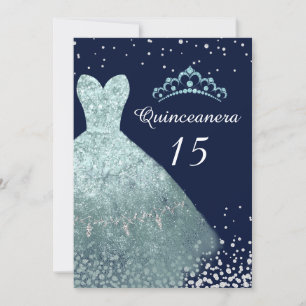 Aqua Turquoise Navy Blue Gown Quinceanera Party Kaart