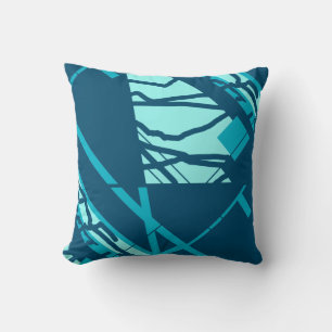 Aqua Turquoise op Dark Blue Abstract MCM geïnspire Kussen