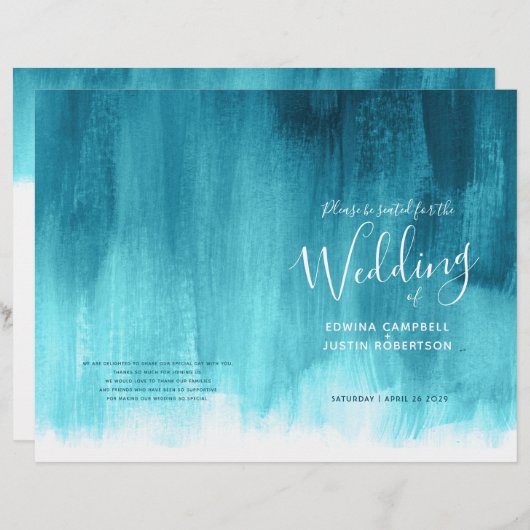 Aqua turquoise programme de mariage d'art abstrait (Devant / Derrière)