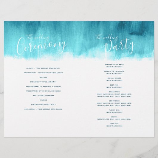 Aqua turquoise programme de mariage d'art abstrait (Dos)