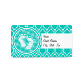 Aqua Turquoise Retro Baby Feet Baby shower Etiket (Voorkant)