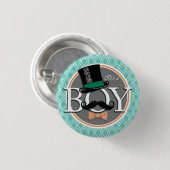 Aqua Turquoise Retro Funny Boy Baby shower Ronde Button 3,2 Cm (Voorkant /achterkant)