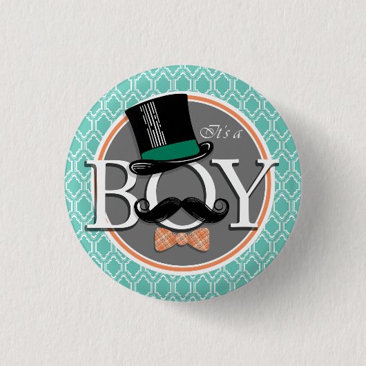 Aqua Turquoise Retro Funny Boy Baby shower Ronde Button 3,2 Cm (Voorkant)