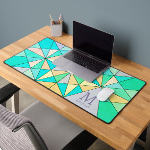 Aqua turquoise rétro Mosaic Triangle Motif Monogra