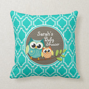 Aqua Turquoise Retro Uilen Baby shower Kussen