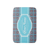 Aqua Turquoise Squares Pattern Gepersonaliseerd Badmat (Voorkant Verticaal)