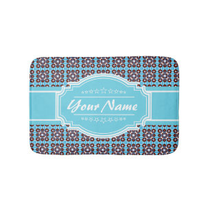 Aqua Turquoise Squares Pattern Gepersonaliseerd Badmat