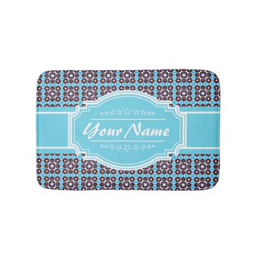 Aqua Turquoise Squares Pattern Gepersonaliseerd Badmat (Voorkant)