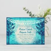 Aqua Turquoise Trees String Lights Wedding Invites Kaart (Staand voorkant)