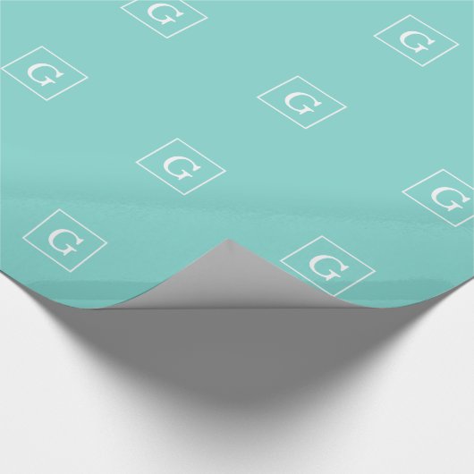 Aqua Turquoise White Framed Initiaal Monogram Cadeaupapier (Hoek)