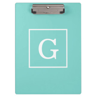 Aqua Turquoise White Framed Initiaal Monogram Klembord