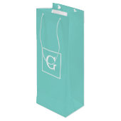 Aqua Turquoise White Framed Initiaal Monogram Wijn Cadeautas (Achterkant Gekanteld)