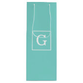 Aqua Turquoise White Framed Initiaal Monogram Wijn Cadeautas (Voorkant)