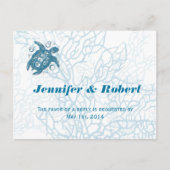 Aqua Turtle Love Wedding RSVP Briefkaart (Voorkant)