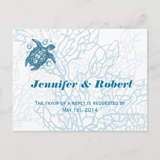 Aqua Turtle Love Wedding RSVP Briefkaart (Voorkant)