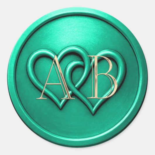 Aqua Two Hearts Intertwined Monogram Wedding Ronde Sticker (Voorkant)