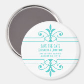 Aqua v2 Fancy Ornamental Save the Date Magnet (Recto/Verso)