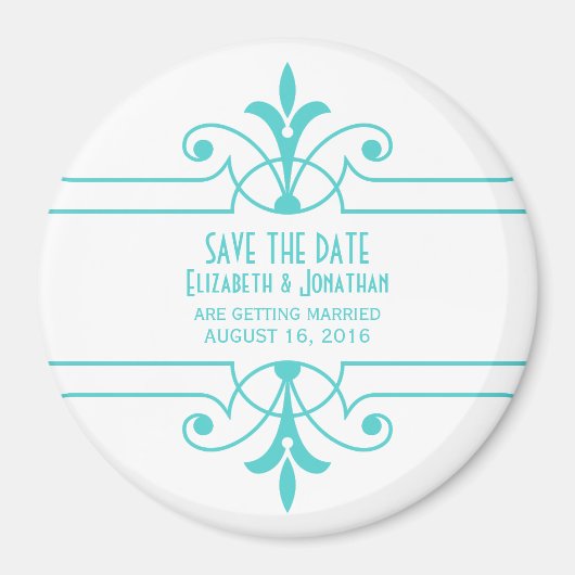 Aqua v2 Fancy Ornamental Save the Date Magnet (Devant)