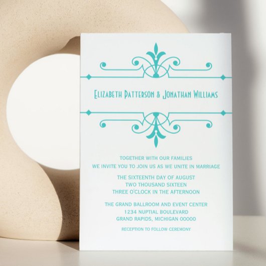 Aqua v2 Fancy Ornamental Wedding Invitation