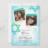 Aqua, Vert, Parties scintillant Étoiles Invitation (Devant)