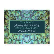 Aqua Vibrant Pauw bruiloft Dank u Briefkaart