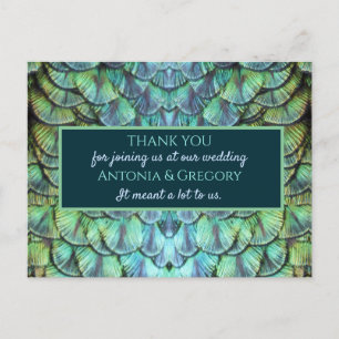 Aqua Vibrant Peacock Wedding Dank je Briefkaart