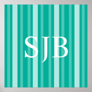 Aqua Victoriaans Lady Stripe met Monogram Poster