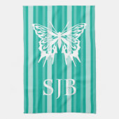 Aqua Victoriaans Stripe met Butterfly Monogram Theedoek (Verticaal)