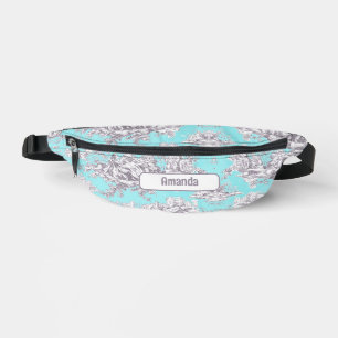 Aqua vintage fleuri bleu toile de jouy monogramme