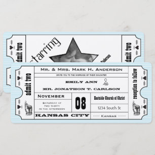 Aqua Vintage Moderne Typografie Ticket Bruiloft Kaart