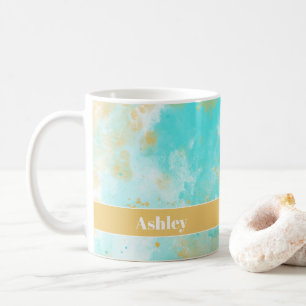 Aqua Watercolor Laver et nom personnalisable Mug