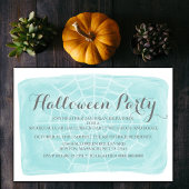 Aqua Watercolor Spider Web Halloween Invitation de