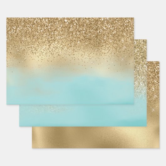 Aqua Waterverf Gold Glitter Inpakpapier Vel (Set)