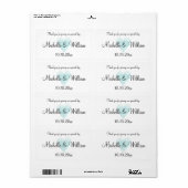 Aqua waterverf hart bruiloft water fleslabels etiket (Full Sheet)