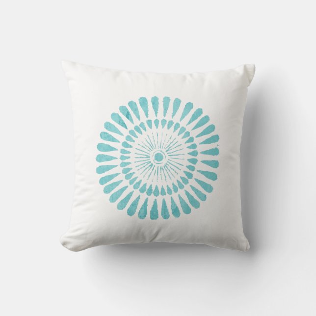 Aqua Waterverf One Aqua Sunburst White Pillow Kussen (Voorkant)
