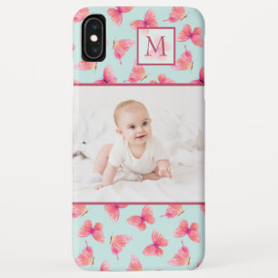 Aqua Waterverf Vlinder Monogram Foto iPhone XS Max Hoesje