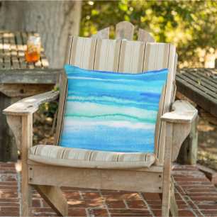 Aqua Waves Acrylique Aquarelle Coussin Abstrait
