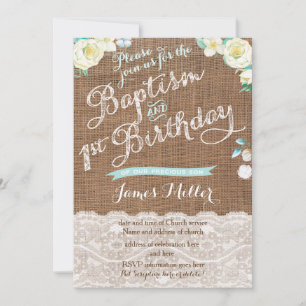 Aqua White Baptism en 1st Birthday Invites Kaart