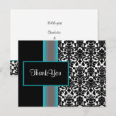 Aqua White Black Damask Wedding Invitations Briefkaart (Voorkant / Achterkant)