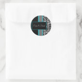 Aqua White Black Damask Wedding Invitations Ronde Sticker (Tas)